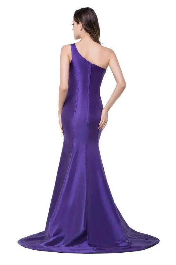 One-shoulder Sweep-length Mermaid Satin Bridesmaid Dresses - Image 7