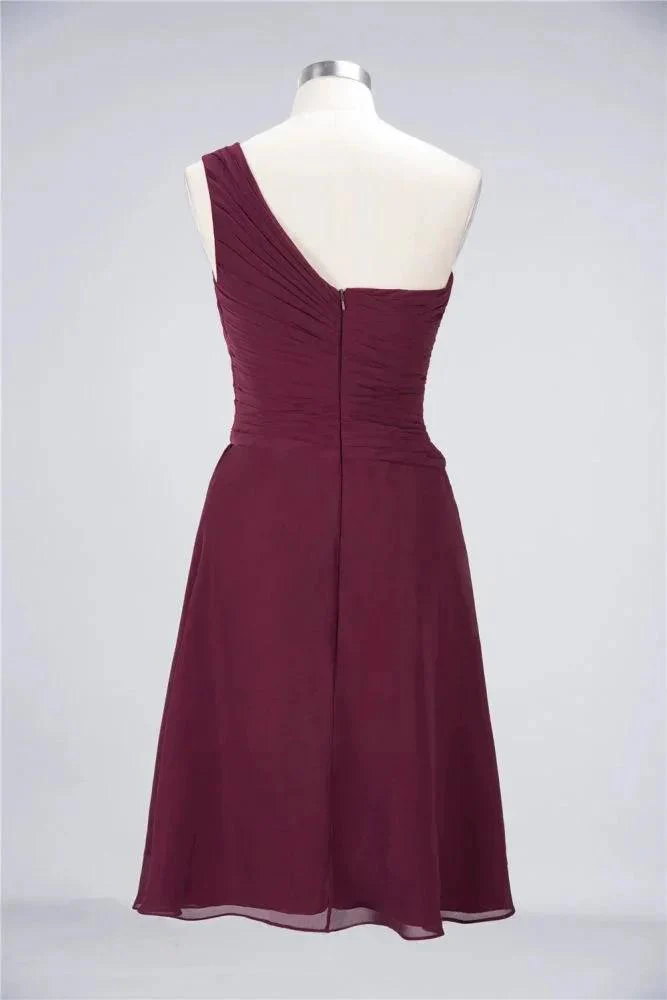 One-Shoulder Sweetheart Knee-Length Bridesmaid Dress Ruffles aline Party Dress - Image 10