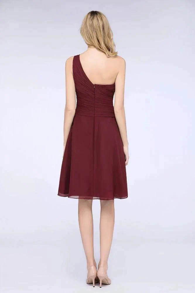 One-Shoulder Sweetheart Knee-Length Bridesmaid Dress Ruffles aline Party Dress - Image 2