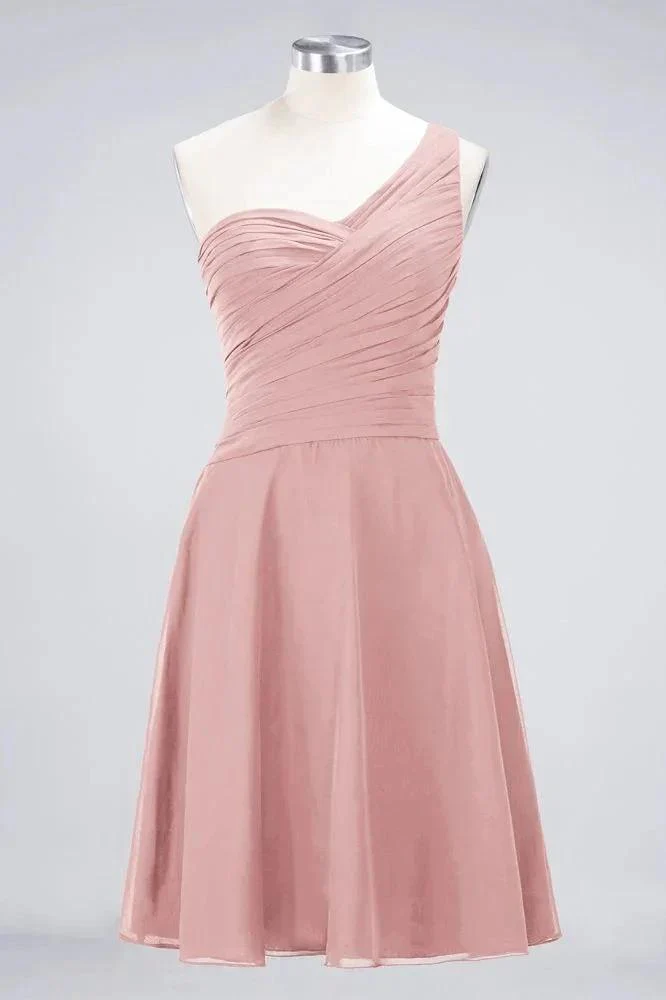 One-Shoulder Sweetheart Knee-Length Bridesmaid Dress Ruffles aline Party Dress - Image 4