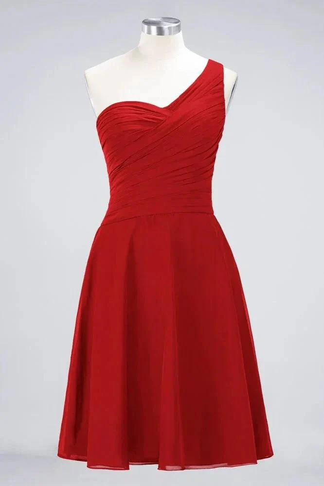 One-Shoulder Sweetheart Knee-Length Bridesmaid Dress Ruffles aline Party Dress - Image 5