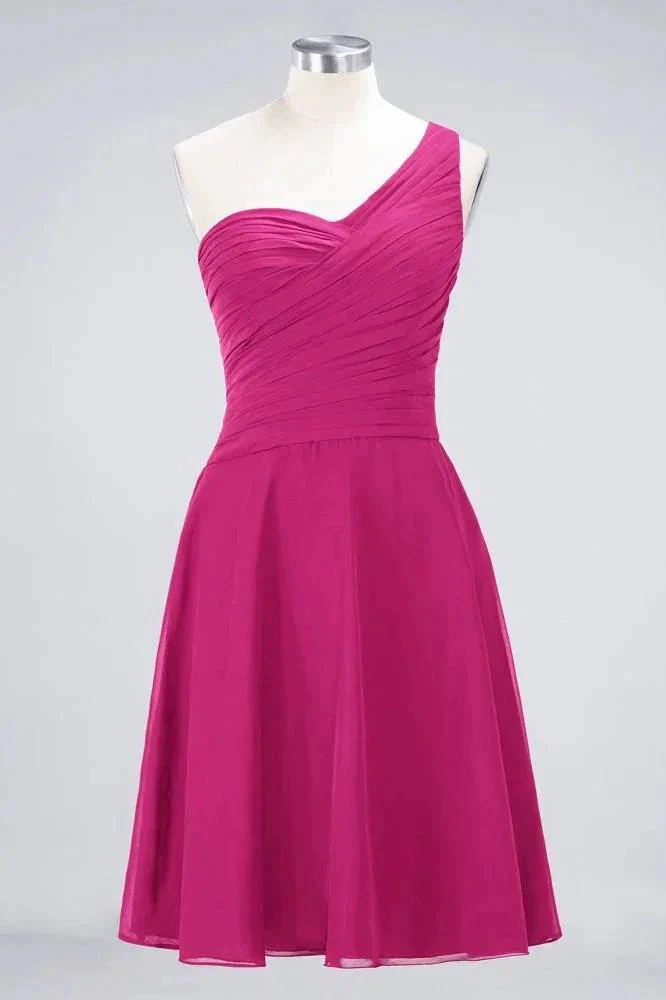 One-Shoulder Sweetheart Knee-Length Bridesmaid Dress Ruffles aline Party Dress - Image 6