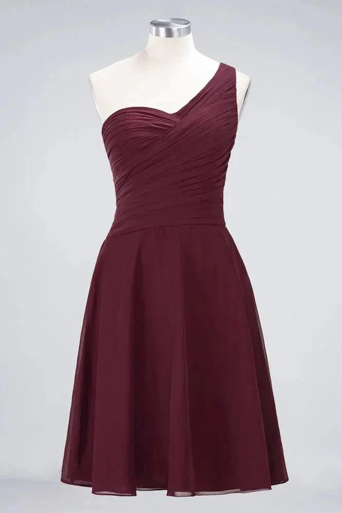 One-Shoulder Sweetheart Knee-Length Bridesmaid Dress Ruffles aline Party Dress - Image 7