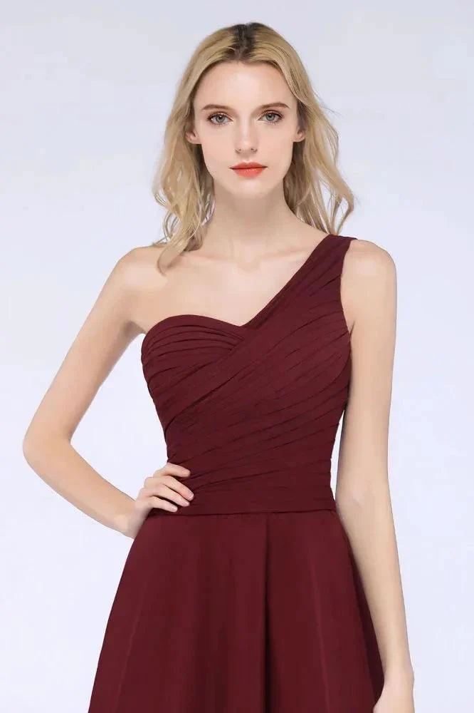 One-Shoulder Sweetheart Knee-Length Bridesmaid Dress Ruffles aline Party Dress - Image 8