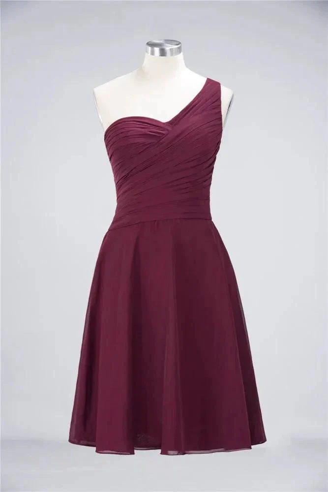 One-Shoulder Sweetheart Knee-Length Bridesmaid Dress Ruffles aline Party Dress - Image 9