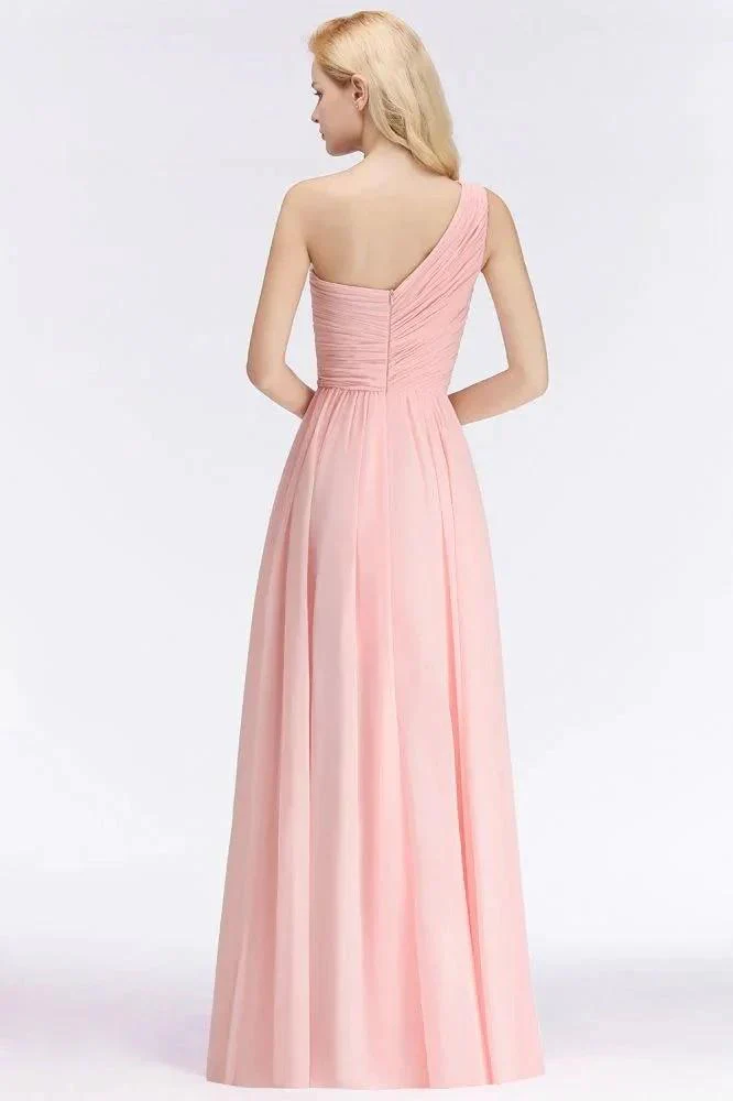 One-shoulder Sweetheart Ruffles Chiffon Bridesmaid Dress Aline Evening Dress - Image 2
