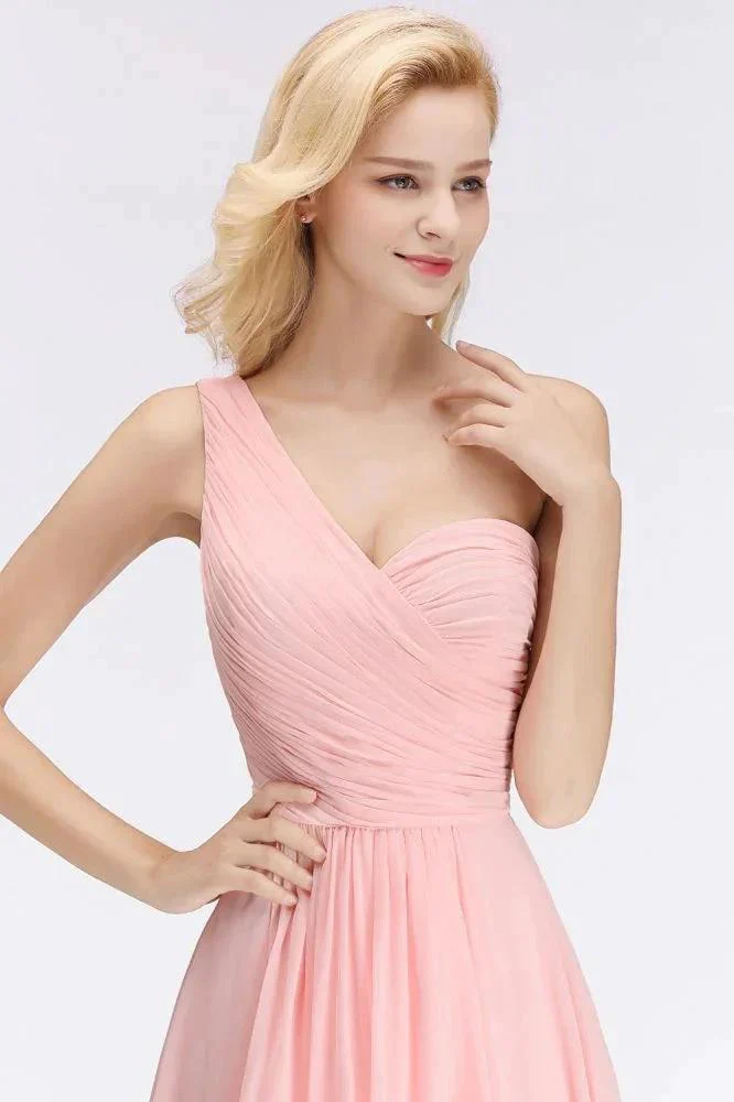 One-shoulder Sweetheart Ruffles Chiffon Bridesmaid Dress Aline Evening Dress - Image 4