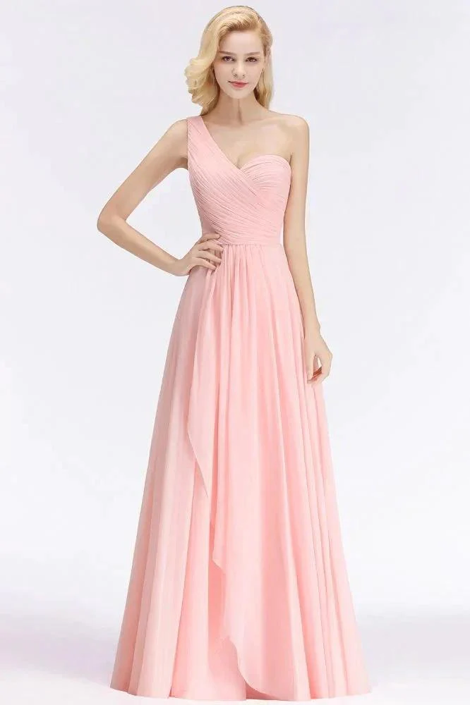One-shoulder Sweetheart Ruffles Chiffon Bridesmaid Dress Aline Evening Dress - Image 5