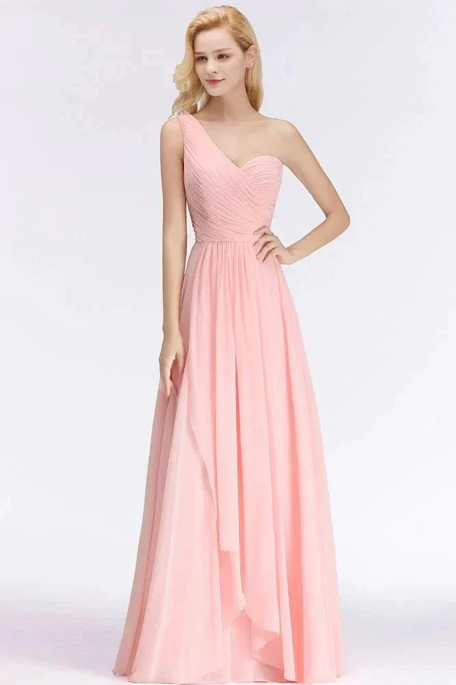 One-shoulder Sweetheart Ruffles Chiffon Bridesmaid Dress Aline Evening Dress - Image 6