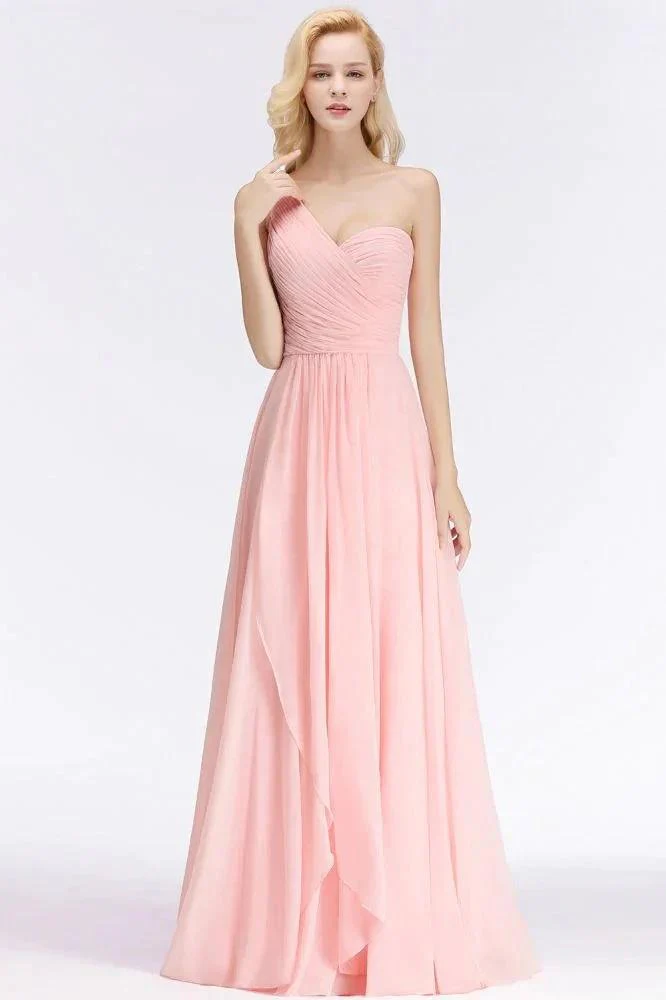 One-shoulder Sweetheart Ruffles Chiffon Bridesmaid Dress Aline Evening Dress - Image 7