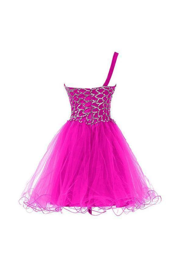 Hot Pink Homecoming Dresses One Shoulder Short Prom Dresses PG073 - Image 2