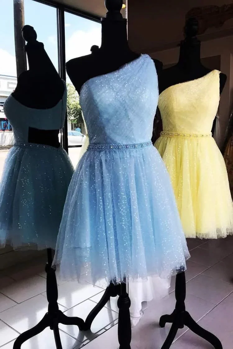 One Shoulder Yellow Chic Tulle Homecoming Dress Cute Graduation Dress PD374 - Image 3