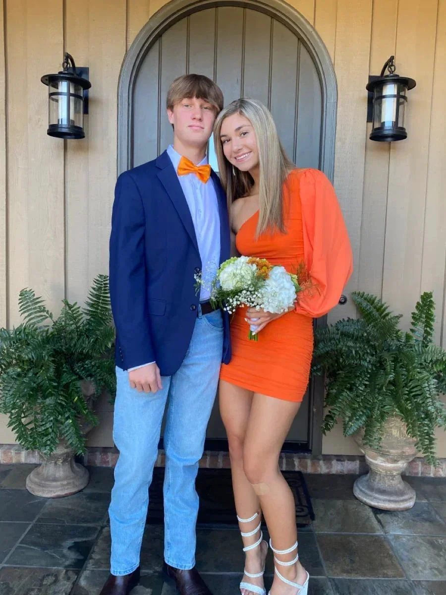One Sleeve Orange Homecoming Dress Orange Party Dress Y2325 - Image 2