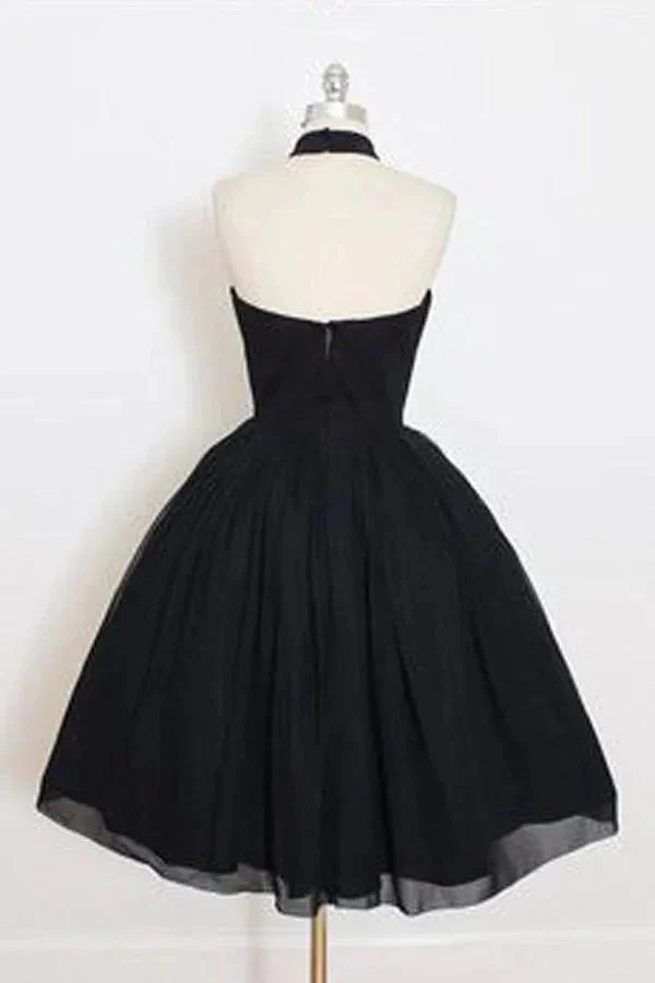 Black Halter A Line Sleeveless Tulle Ball Gown Mid Homecoming Dresses - Image 2
