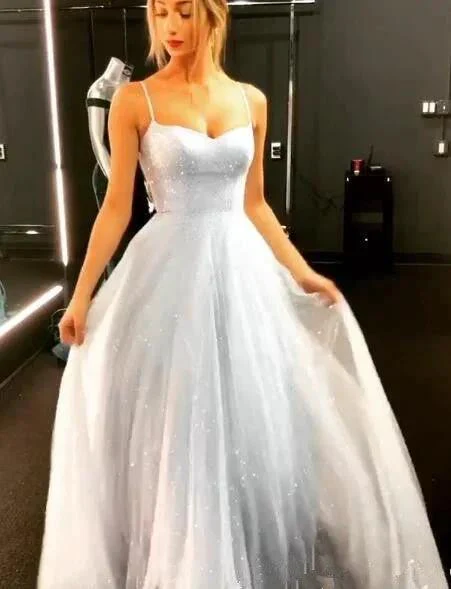Open Back Spaghetti Strap Sequin Prom Dresses Ice Blue Sexy Evening Gowns - Image 5