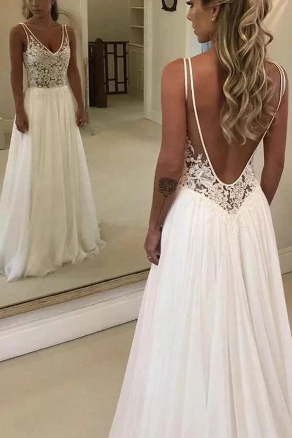 Open Back V-neck Lace Chiffon Wedding Dress - Image 2