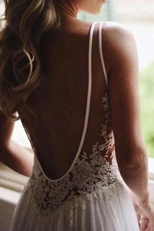 Open Back V-neck Lace Chiffon Wedding Dress - Image 4