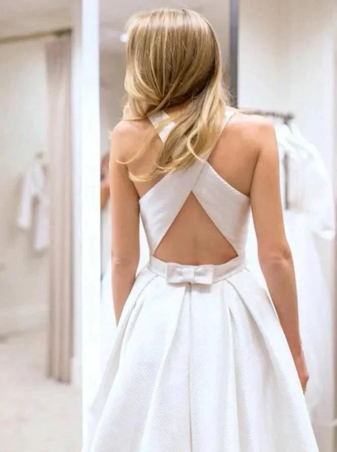 Open Back Wedding Dresses Pockets A-line Criss-Cross Bridal Gown WD528 - Image 2