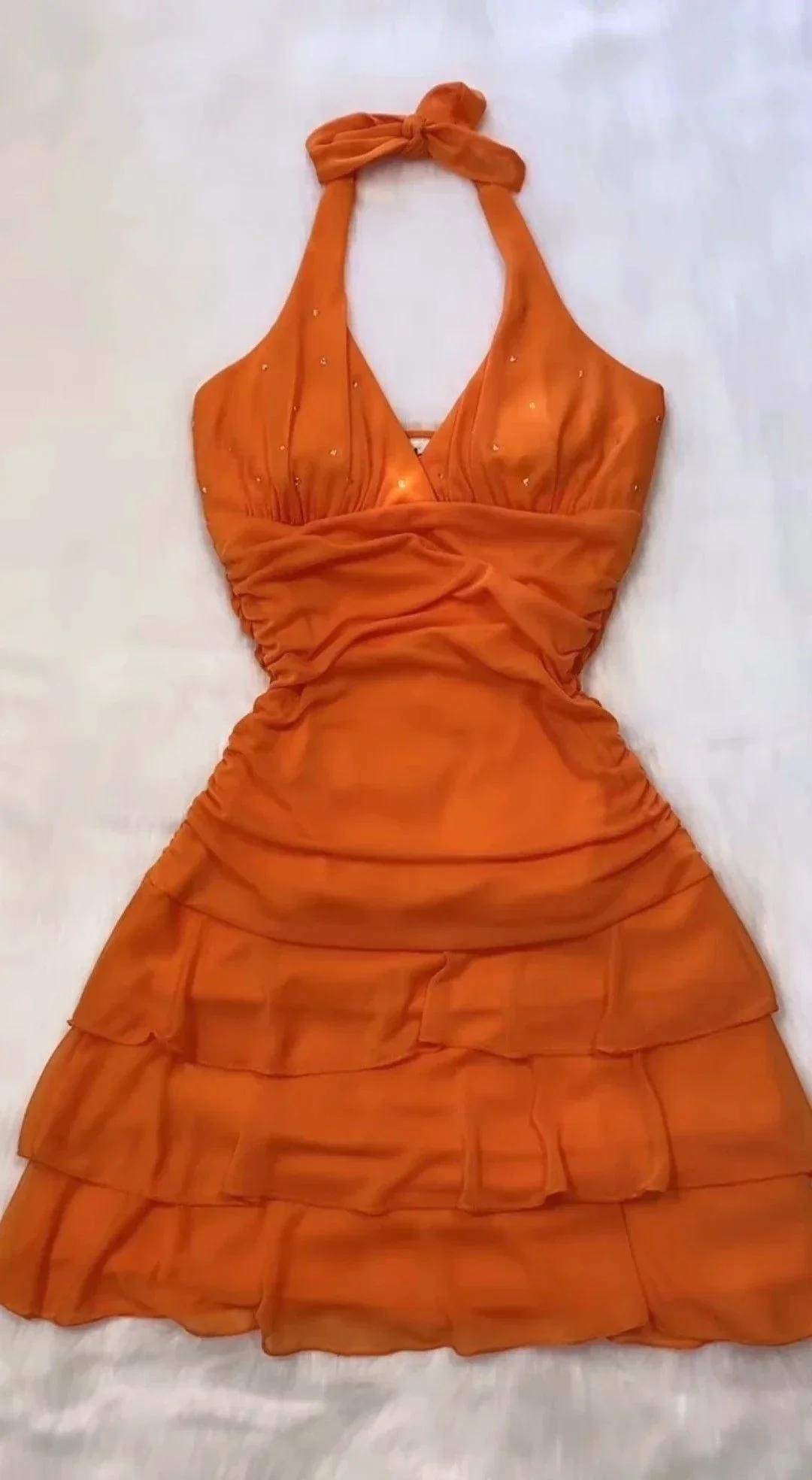 Orange Halter Chiffon Short Homecoming Dress Y2595 - Image 2
