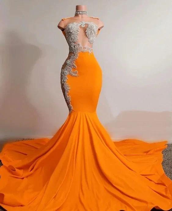 Orange Mermaid Prom Dress Sleeveless Evening Dress Charming Evening Dress Y567 - Image 2