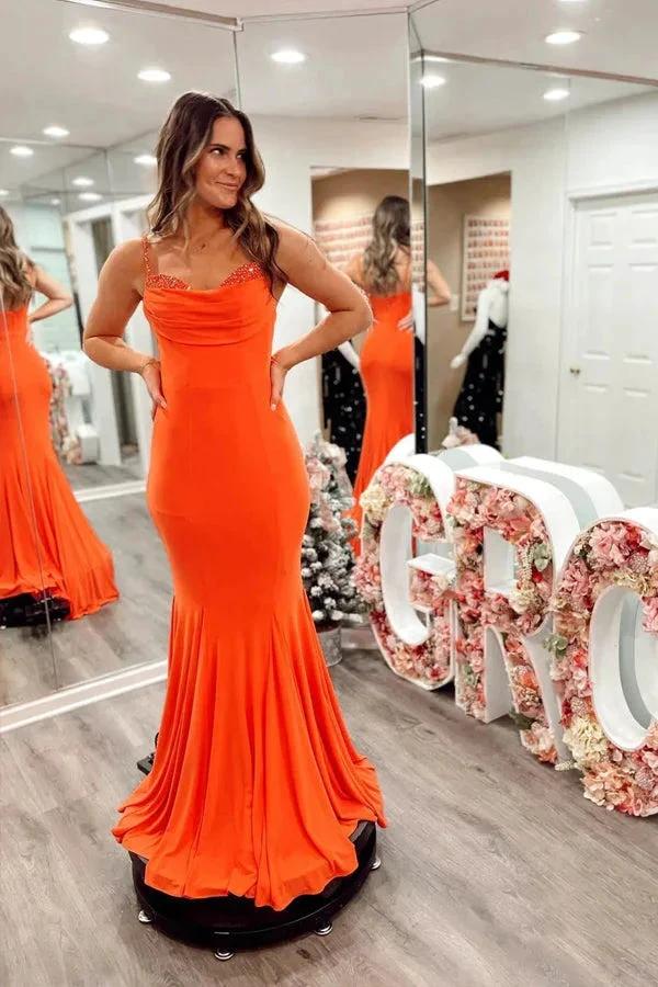 Mermaid Spandex Orange Prom Dress Strap Formal Dress PSK536 - Image 2