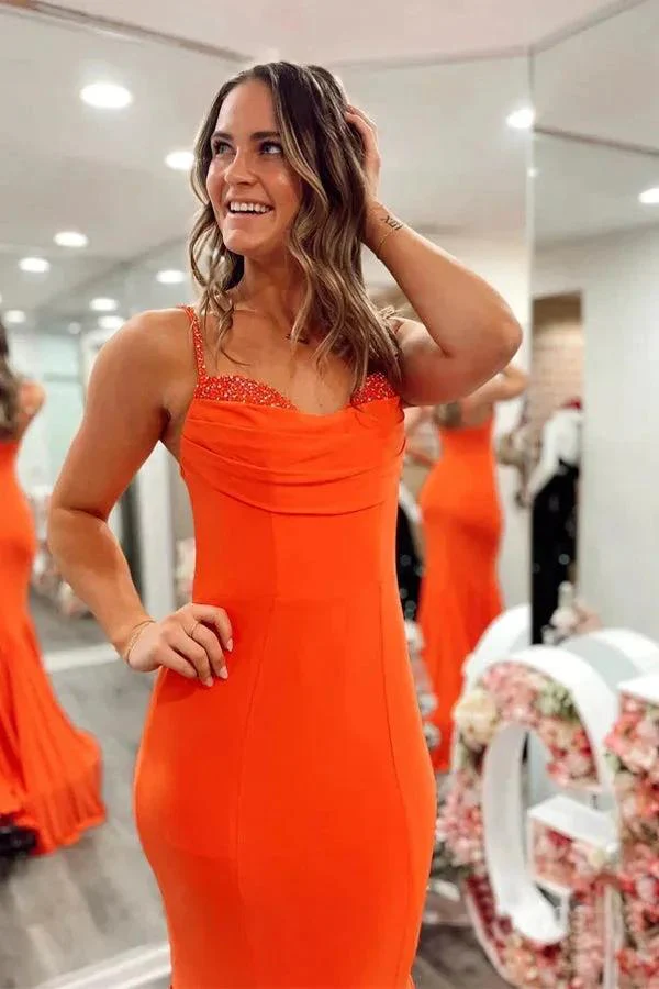 Mermaid Spandex Orange Prom Dress Strap Formal Dress PSK536 - Image 3