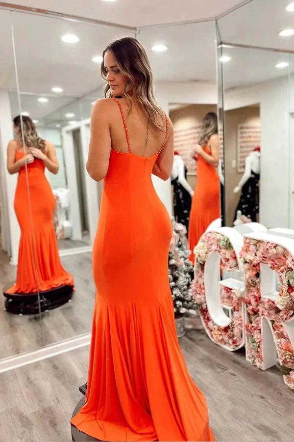 Mermaid Spandex Orange Prom Dress Strap Formal Dress PSK536 - Image 4