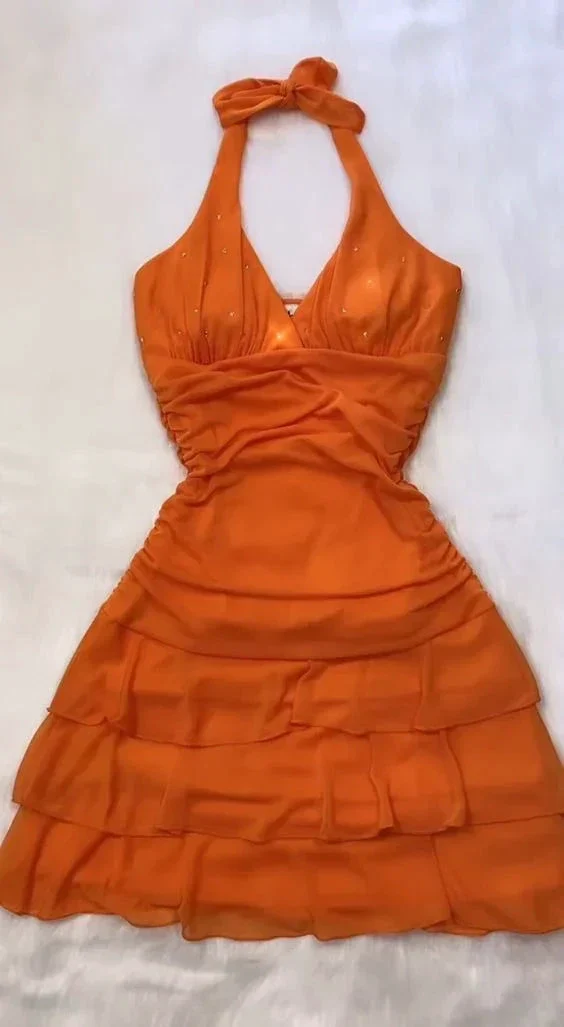 Orange Mini Party Dress Homecoming Dress Y4185 - Image 2