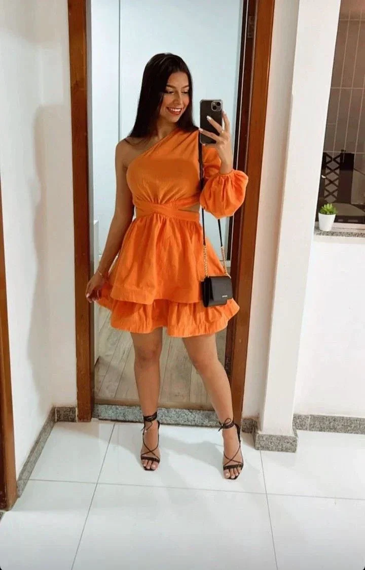 Orange One Sleeve A-line Homecoming Dress Y2771 - Image 2