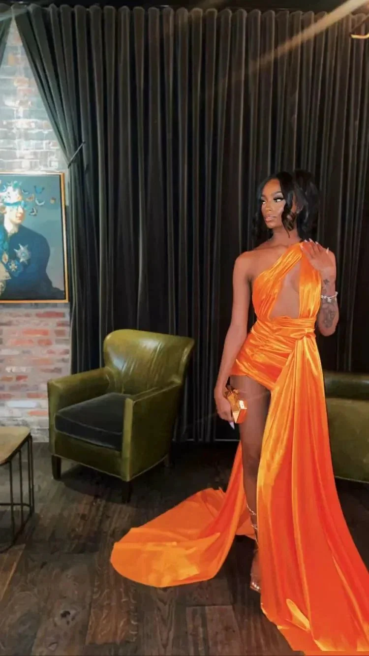 Orange Sleeveless Satin Sexy Party Dress ,21th Birthday Outfit Dress, Sexy Evening Dress Y782 - Image 3