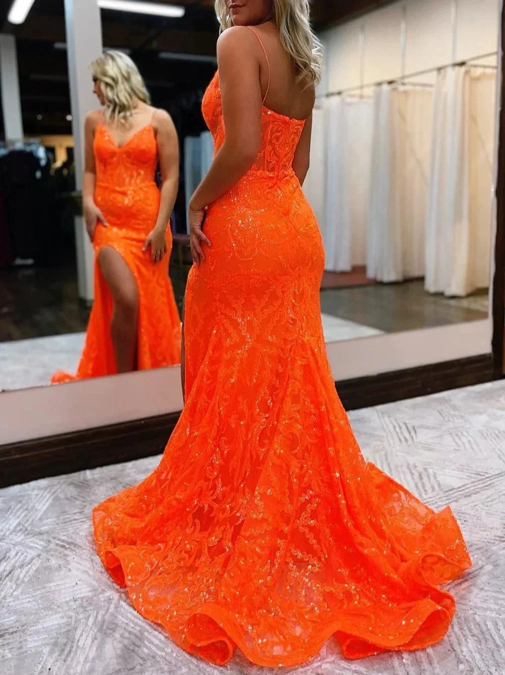 Lakelynn |Mermaid Spaghetti Straps Sequined Lace Prom Dress - Image 3