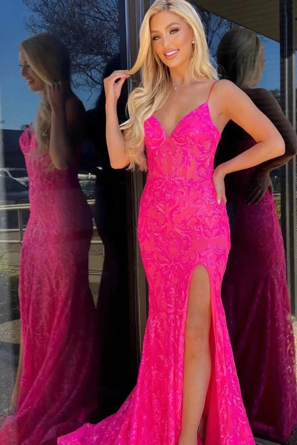Lakelynn |Mermaid Spaghetti Straps Sequined Lace Prom Dress - Image 4