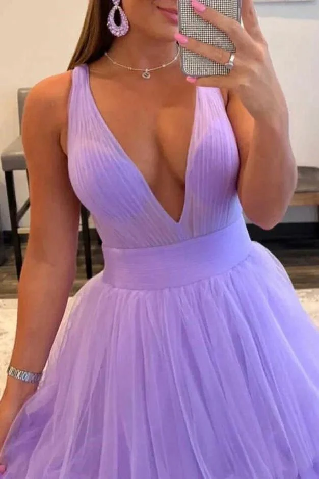 Reese |A-line Orange V-Neck Tulle Long Prom Dress - Image 7