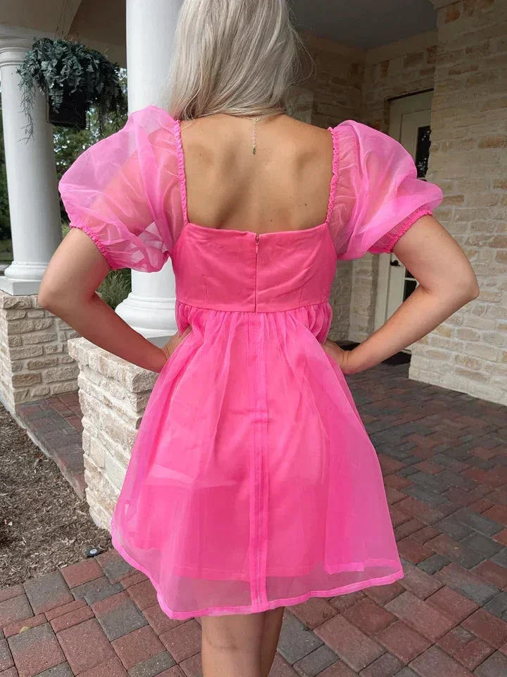 Organza Pink Baby Doll Dress,Pink Birthday Dress Pink Homecoming Dress Y2060 - Image 2