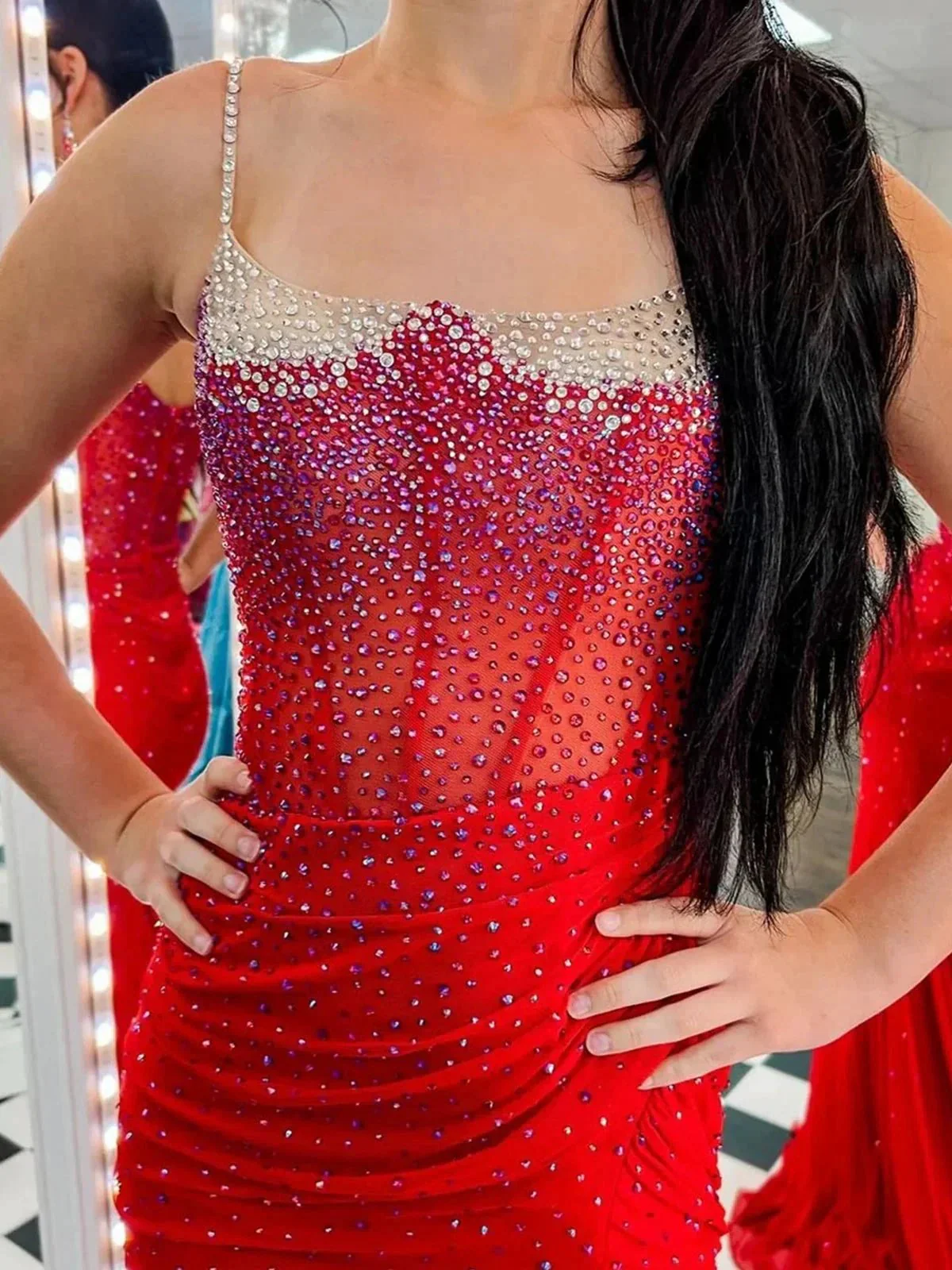 Oriole | Spaghetti Straps Beaded Mermaid Prom Dress with Slit - Image 3
