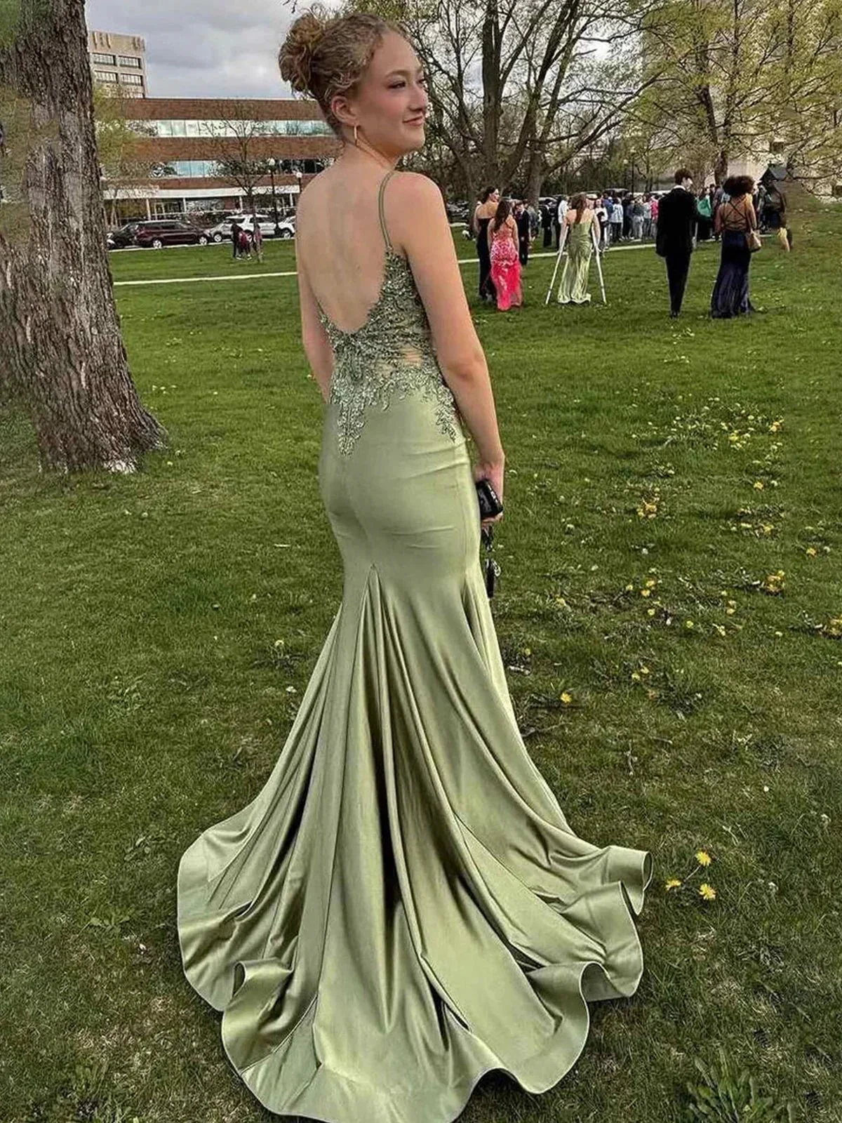 Paislee | Spaghetti Straps Light Blue Appliques Mermaid Prom Dress - Image 4