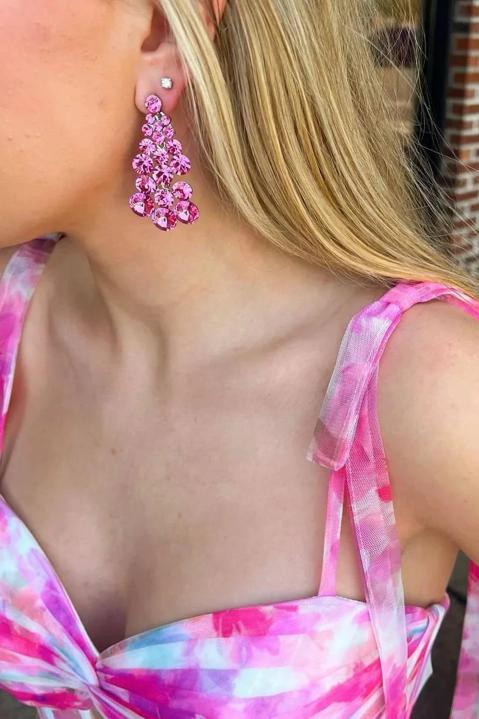 Palmer | Pink Floral Print Corset A-Line Long Prom Dress with Bow Tie Straps - Image 3