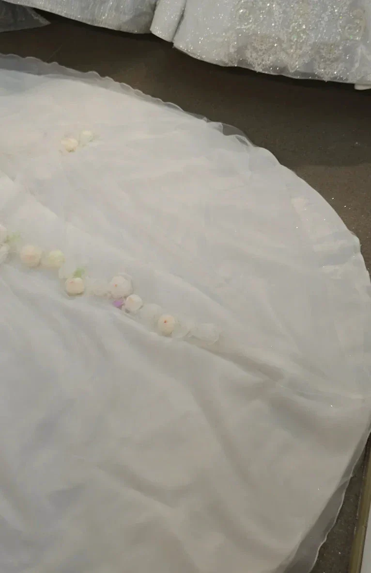 Whimsical Sweetheart Ball Gown Wedding Dress with 3D Pastel Florals & Sheer Tulle Train Ye-2039 - Image 5