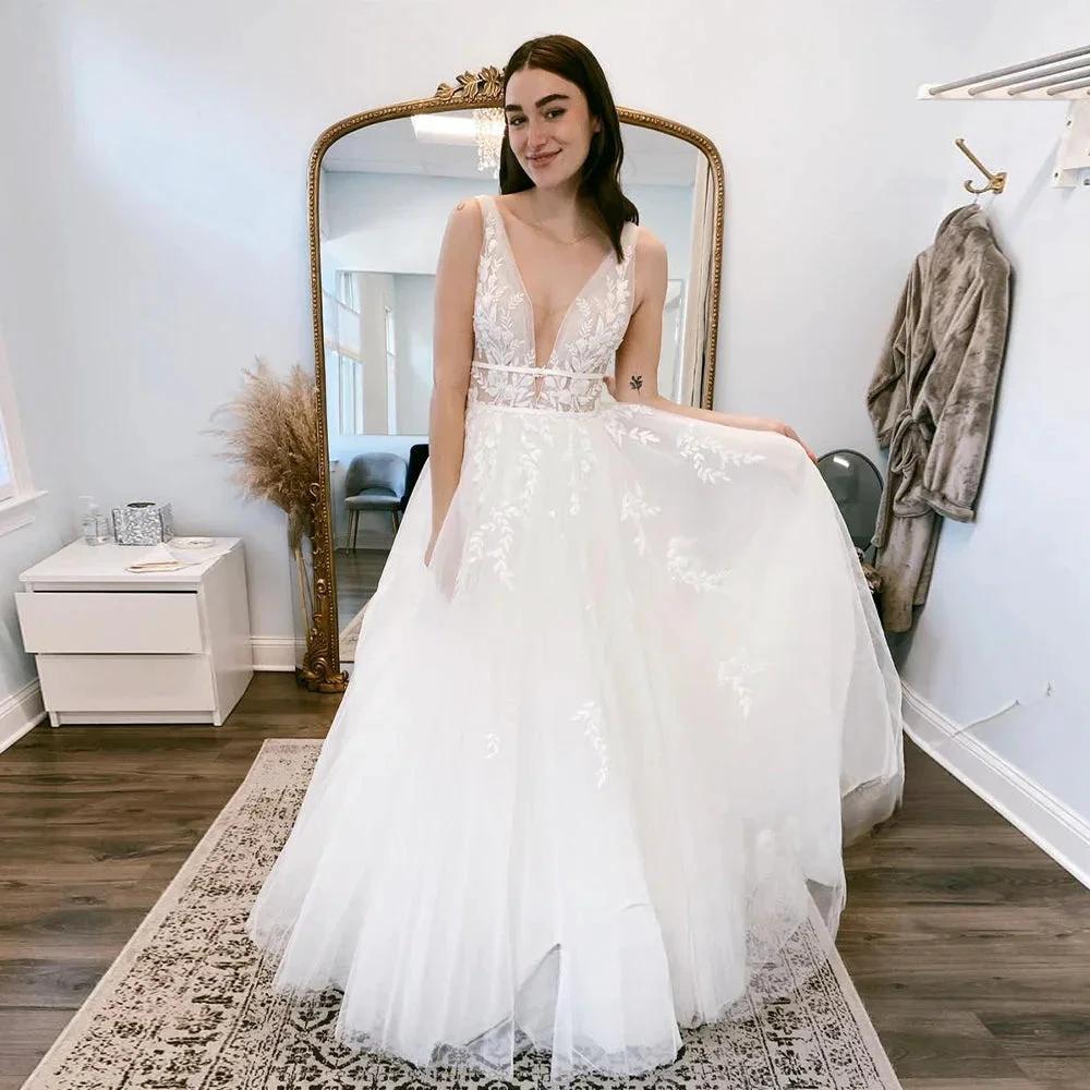 Pastrol  Wedding Dresses V-neck Backless Tulle For Women 2023 Bride A-LINE Appliques Vestidos De Novia Made To Order - Image 2