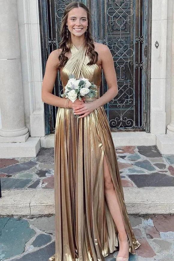 Peacock Blue Halter Neck A-Line Long Prom Dress With Split - Image 10