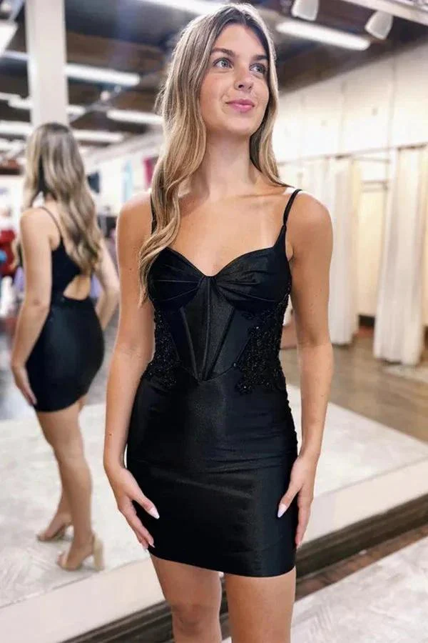 Peacock Blue Short Corset Homecoming Dress with Appliques PD513 - Image 6