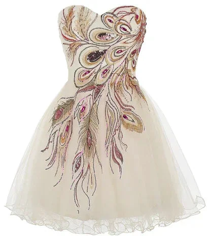 Peacock Tulle Embroidered Homecoming Dress Cocktail Dress Y8484