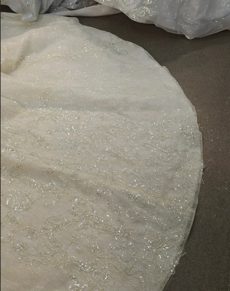 Lavish Halter-Neck Ball Gown Wedding Dress with Pearl Crystal Embroidery & Ruffled Tulle Skirt Ye-2034 - Image 8