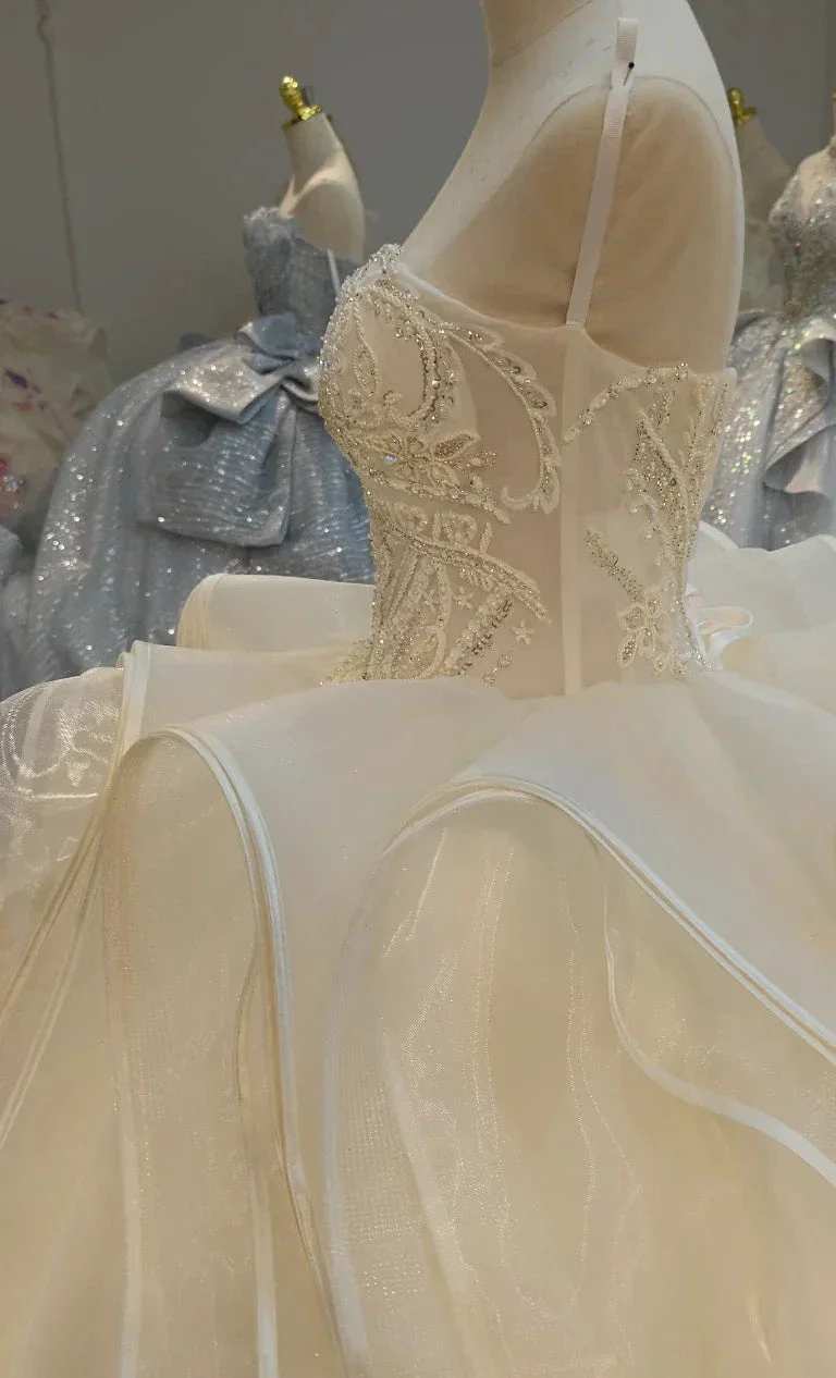 Romantic Sweetheart Strapless Ball Gown Wedding Dress with Crystal Floral Embroidery & Tulle Ruffles Ye-2023 - Image 3