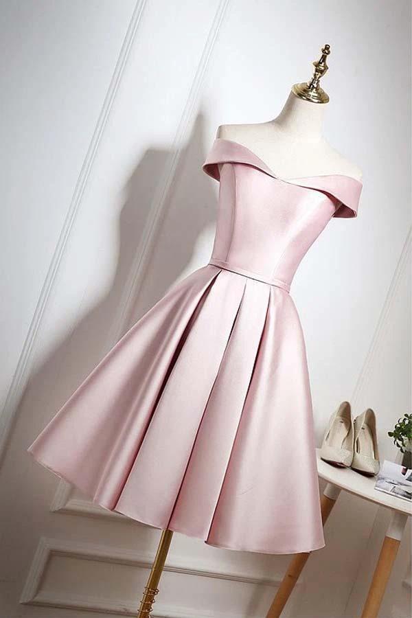 Pearl Pink Off Shoulder Knee Length Party/Homecoming Dress with Ruffle PD044 - Image 2