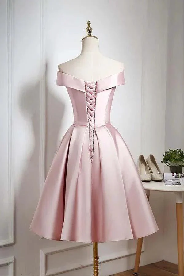 Pearl Pink Off Shoulder Knee Length Party/Homecoming Dress with Ruffle PD044 - Image 3