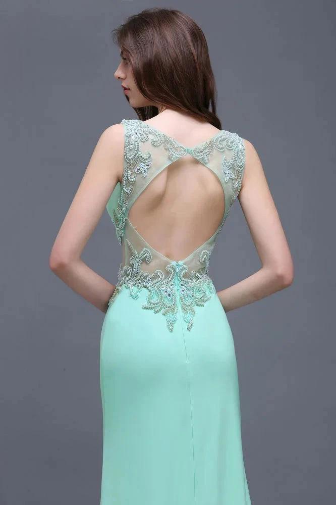 Pearls Sheath Straps Floor-Length Mint Green Prom Dresses - Image 2