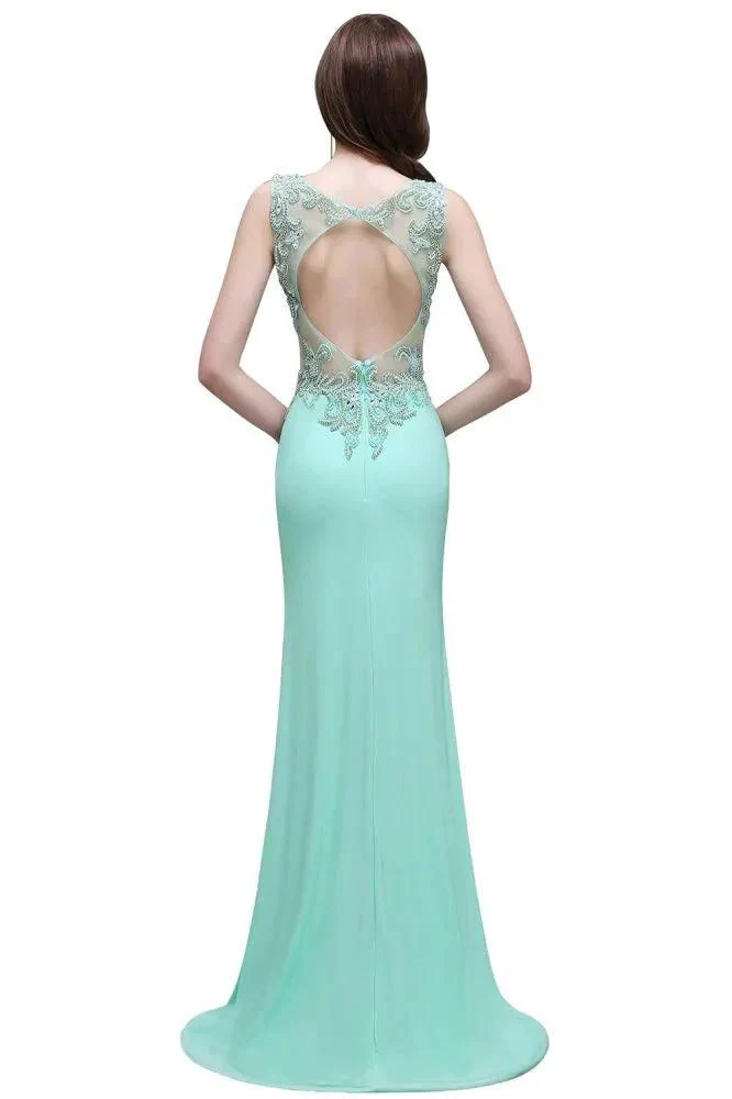 Pearls Sheath Straps Floor-Length Mint Green Prom Dresses - Image 6