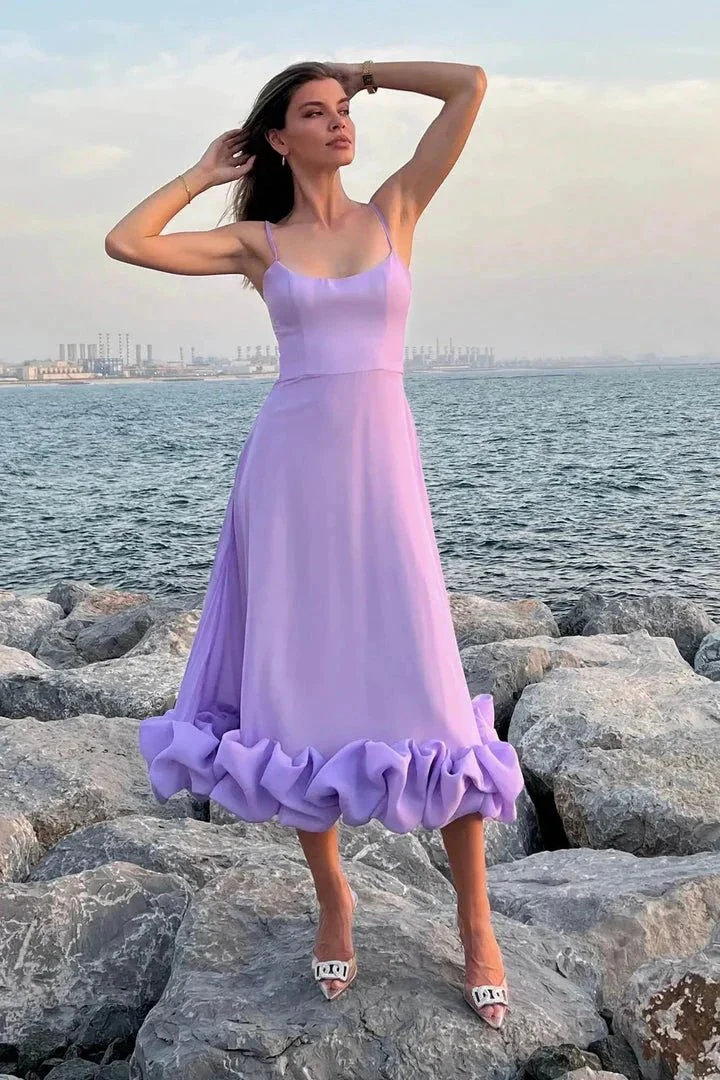 Percival | A Line Satin White Long Prom Dresses with Ruffles - Image 6
