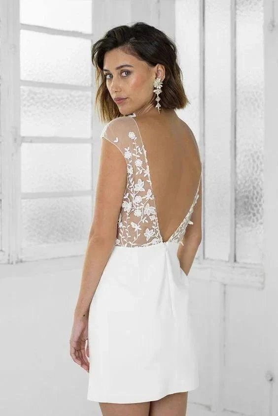 Perfect White Short Bridal Party Dress Lace Homecoming Dress PD456 - Image 2